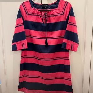 French Curve Dress.  Size XS.  Pink and Navy Stripe with Blue Tassel.